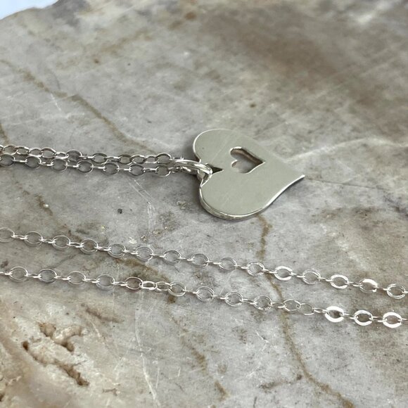 Sterling Silver 925 EFY Dainty Double Heart Pendant Necklace 18" Cable Chain - Picture 16 of 16